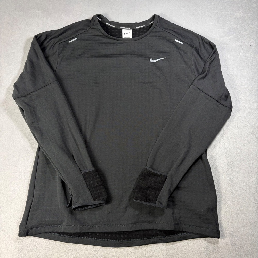 Nike Running Therma-FIT Black Shirt men's XL Textured Fleece Mitten Cuffs